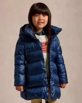 Водоотталкивающий пуховик для девочки темно-синего цвета Polo Ralph Lauren