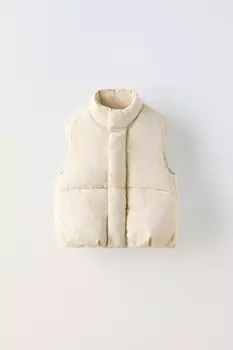 Водоотталкивающий пуховик жилет ZARA, экрю
