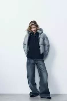 Водоотталкивающий пуховой анорак ZARA, светло-серый