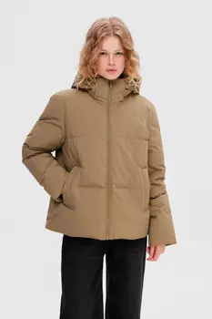 Водоотталкивающий стеганый пуховик с наполнителем из пера и пуха. Selected Femme, зеленый