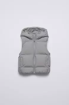 Водоотталкивающий стеганый жилет с капюшоном ZARA, хаки
