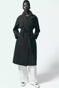 Водоотталкивающий тренч с поясом ZARA, черный