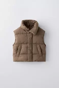 Водоотталкивающий жилет oversize ZARA, коричневый/серо-коричневый