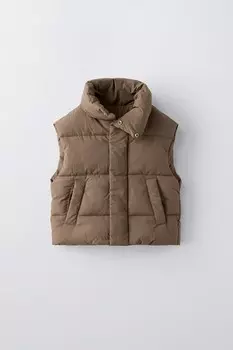 Водоотталкивающий жилет oversize ZARA, коричневый/серо-коричневый