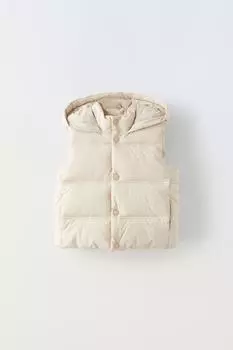 Водоотталкивающий жилет с капюшоном ZARA, экрю