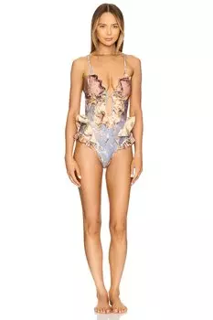 Водопадная оборка с жиром, цельный жакет Zimmermann, цвет spliced