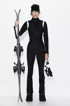 Водостойкий и ветрозащитный комбинезон лыжной коллекции recco technology ZARA, цвет Black/White