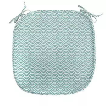 Водяная подушка ABAKUHAUS для обеденных стульев, Curvy Lines Bubbles Sea, декоративная водонепроницаемая подушка с ремнями для кухонных сидений, 40 см x 40 см, небесно-голубой белый