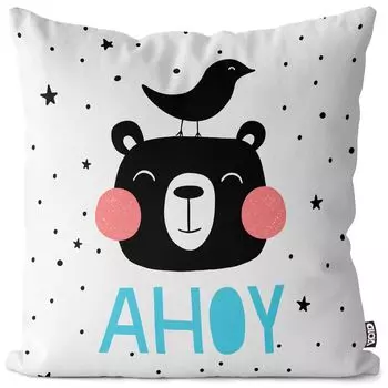 VOID Ahoy Bear Bird Stars Чехол на подушку Полиэстер Водонепроницаемая подушка для улицы и дома Размер: 40 x 40 см