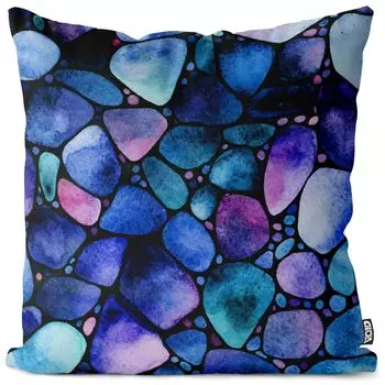 VOID Акварельные камни Синий чехол для подушки Полиэстер Водонепроницаемая подушка для улицы и дома Размер: 60 x 60 см