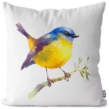 VOID Blue Tit Illustration Акварельный чехол для подушки Полиэстер Водонепроницаемая подушка для улицы и дома Размер: 80 x 80 см