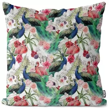 VOID Букет Фламинго Розы Чехол на подушку Полиэстер Водонепроницаемая подушка для улицы и дома Размер: 80 x 80 см