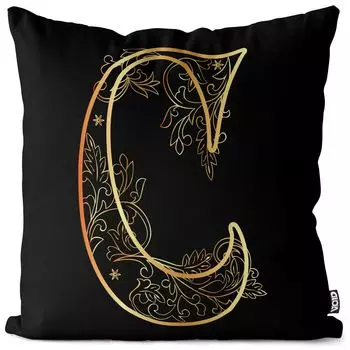 VOID C Буква C Цветочный винтажный чехол для подушки Полиэстер Водонепроницаемая подушка для улицы и дома Размер: 80 x 80 см