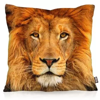 VOID Чехол на подушку с головой льва. Подушка из меха льва для улицы и дома. Размер: 80 x 80 см.