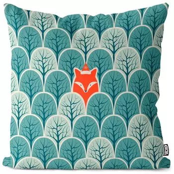 VOID Чехол на подушку с изображением лисы в лесу, чехол из полиэстера, водонепроницаемый, для улицы и дома, размер подушки: 80 x 80 см