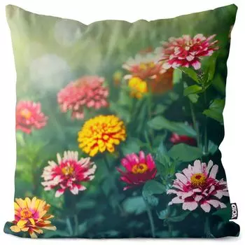 VOID Цветы циннии Чехол на подушку Полиэстер Водонепроницаемая подушка для улицы и дома Размер: 80 x 80 см