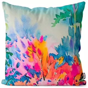 VOID Цветы Картина Акварельный чехол для подушки Чехол для подушки Полиэстер Водонепроницаемая подушка для улицы и дома Размер: 80 x 80 см