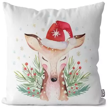 VOID Deer Santa Hat Чехлы для подушек Полиэстер Водонепроницаемая подушка для улицы и дома Размер: 60 x 60 см