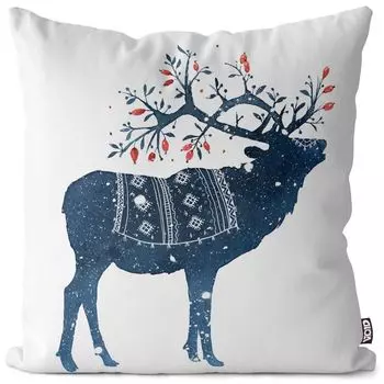 VOID Deer Зимние растения Чехол на подушку для снега Полиэстер Водонепроницаемая подушка для улицы и дома Размер: 60 x 60 см
