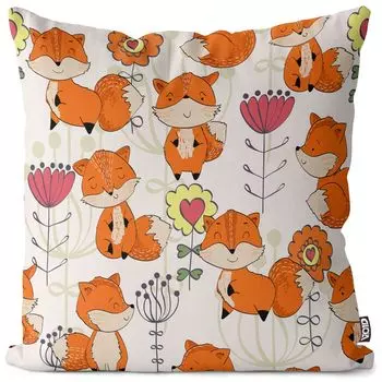VOID Детская наволочка с лисами и цветами, полиэстер, водонепроницаемая подушка для улицы и дома. Размер: 60 x 60 см.