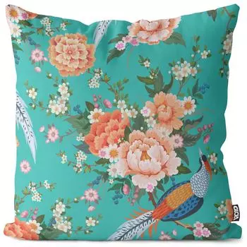 VOID Фазаны Цветы Чехол на подушку Полиэстер Водонепроницаемая подушка для улицы и дома Размер: 60 x 60 см