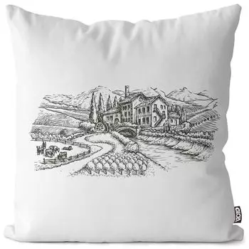 VOID Ферма Пейзаж Чехол на подушку Полиэстер Водонепроницаемая уличная подушка для дома Размер: 60 x 60 см