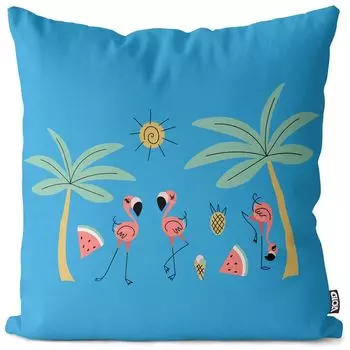 VOID Фламинго Остров Пальмы Чехол на подушку Полиэстер Водонепроницаемая подушка для улицы и дома Размер: 80 x 80 см
