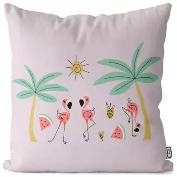 VOID Фламинго Пальмовый остров Чехол на подушку Полиэстер Водонепроницаемая подушка для улицы и дома Размер: 60 x 60 см