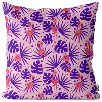 VOID Фламинго Пальмы Фиолетовый чехол для подушки Полиэстер Водонепроницаемая подушка для улицы и дома Размер: 80 x 80 см