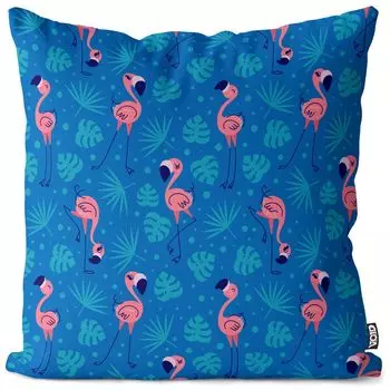 VOID Фламинго Пальмы Синий Чехол на подушку Полиэстер Водонепроницаемая подушка для улицы и дома Размер: 80 x 80 см