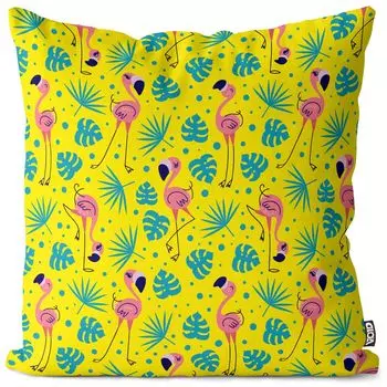 VOID Фламинго Пальмы Желтый чехол для подушки Полиэстер Водонепроницаемая подушка для улицы и дома Размер: 80 x 80 см
