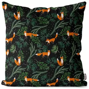 VOID Fox Forest Snow Black Чехол на подушку Полиэстер Водонепроницаемая подушка для улицы и дома Размер: 60 x 60 см