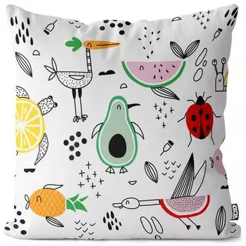 VOID Фрукты Животные Фрукты Чехол на подушку Полиэстер Водонепроницаемая подушка для улицы и дома Размер: 80 x 80 см