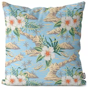 VOID Гавайские острова Гибискус Чехол на подушку Полиэстер Водонепроницаемая подушка для улицы и дома Размер: 60 x 60 см