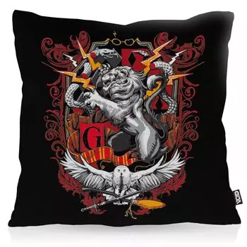 VOID Герб Волшебной школы Чехол на подушку Полиэстер Водонепроницаемый Открытый Крытый Волшебная школа Змея Лев Орел Размер подушки: 80 x 80 см
