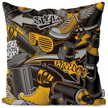 VOID Graffiti Street Art Настенный чехол для подушки Полиэстер Водонепроницаемая подушка для улицы и дома Размер: 80 x 80 см