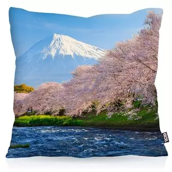 VOID Hanami Cherry Blossoms Полиэстеровый чехол для подушки Для улицы и дома Япония Весенняя подушка Размер: 80 x 80 см