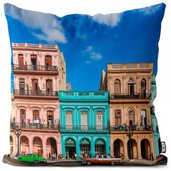 VOID Havana Cuba Houses Чехол на подушку Полиэстер Водонепроницаемая подушка для улицы и дома Размер: 60 x 60 см