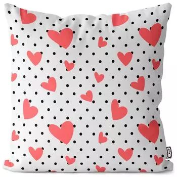 VOID Hearts Dots Черно-белый чехол для подушки Полиэстер Водонепроницаемая подушка для улицы и дома Размер: 80 x 80 см