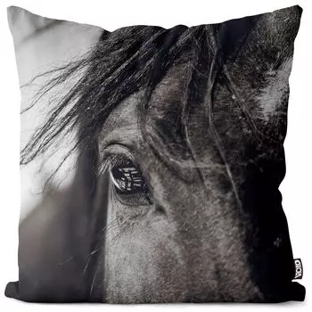VOID Horse Черно-белый чехол для подушки из полиэстера Водонепроницаемая подушка для улицы и дома Размер: 60 x 60 см