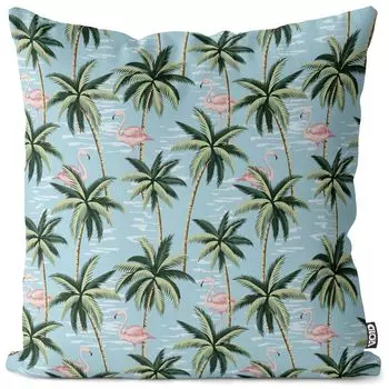 VOID Южное море Фламинго Пальмы Чехол на подушку Полиэстер Водонепроницаемая подушка для улицы и дома Размер: 80 x 80 см