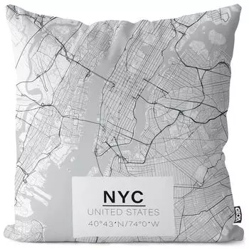 VOID Карта Нью-Йорка, чехол для подушки, чехол для подушки, полиэстер, водонепроницаемый, для улицы и дома, размер подушки: 80 x 80 см