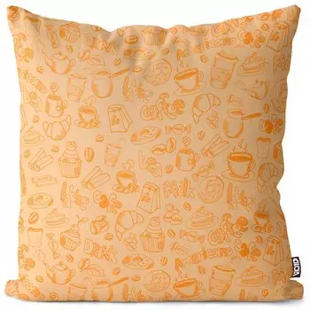 VOID Кофейный узор Желтый чехол для подушки Полиэстер Водонепроницаемая подушка для улицы и дома Размер: 60 x 60 см