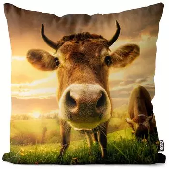 VOID Корова Пастбище Пейзаж Чехол на подушку Полиэстер Водонепроницаемая подушка для улицы и дома Размер: 40 x 40 см