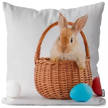 VOID Корзина с пасхальным кроликом. Красочные яйца. Чехол на подушку. Полиэстер. Водонепроницаемая подушка для улицы и дома. Размер: 80 x 80 см.
