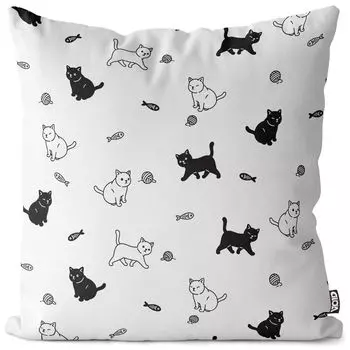 VOID Кошки Шарик из шерсти с рыбой. Чехол на подушку из полиэстера. Водонепроницаемая подушка для улицы и дома. Размер: 60 x 60 см.