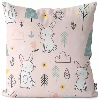 VOID Кролики Детский лесной луг Чехлы для подушек Полиэстер Водонепроницаемая подушка для улицы и дома Размер: 80 x 80 см