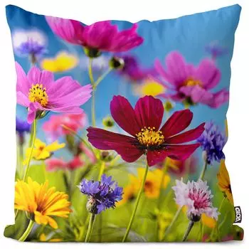 VOID Летний чехол для подушки с цветочным полем, чехол для подушки из полиэстера, водонепроницаемый, для улицы и дома, размер подушки: 60 x 60 см