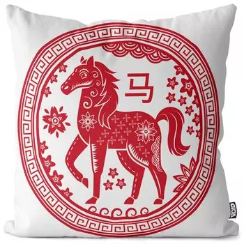 VOID Лошадь Знак зодиака Чехол на подушку Полиэстер Водонепроницаемая подушка для улицы и дома Размер: 60 x 60 см