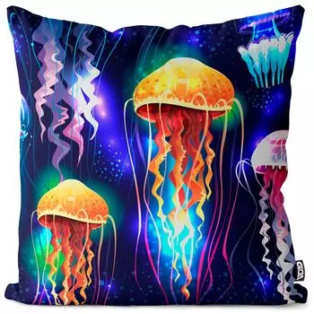VOID Медуза Рисунок Морской праздник Чехол на подушку Полиэстер Водонепроницаемая подушка для улицы и дома Размер: 80 x 80 см